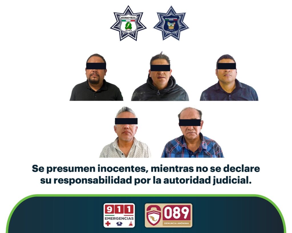 SSP-Hidalgo en operativo coordinado con la Policía de Pachuca aprehendieron a 5 delincuentes *FOTOS SSE HIDALGO